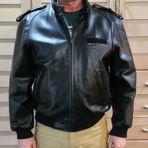 Members Only Leather Bomber Jacket Medium